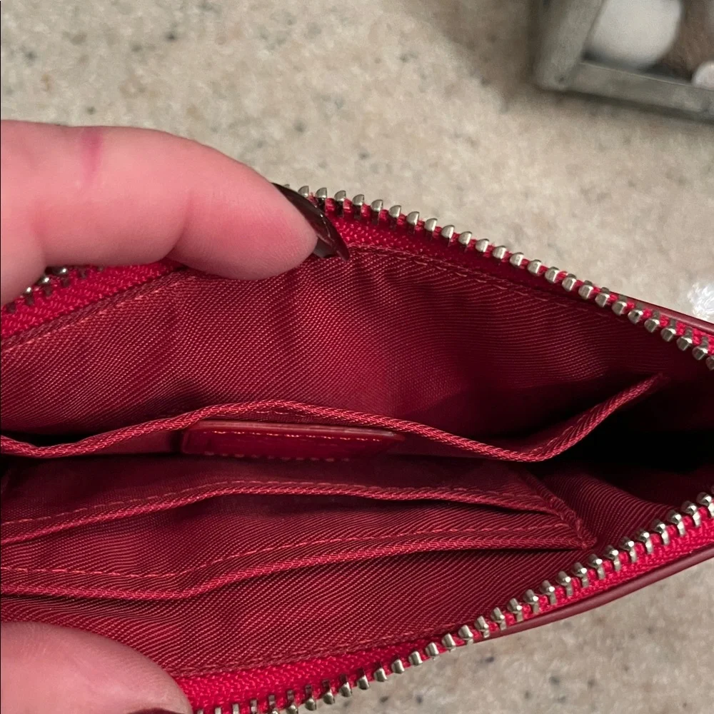 Coach Red Leather Wristlet with Chain Strap